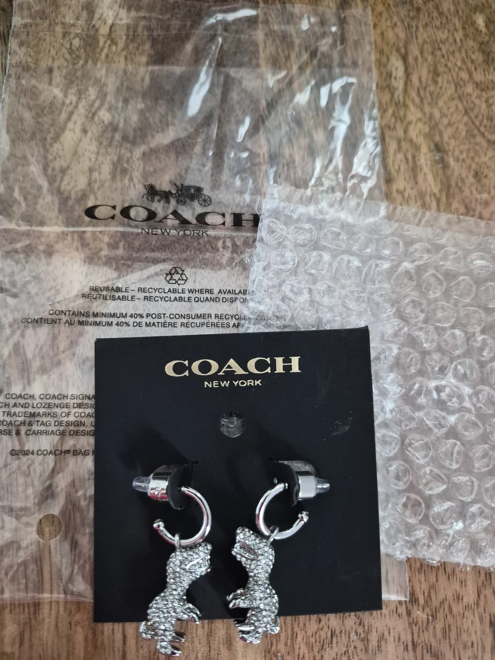 NWT COACH Rexy Pavé Huggie Earrings SILVER - Picture 3 of 3